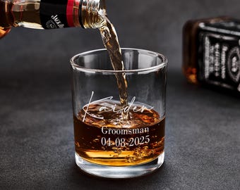 Custom Whiskey Glass, Personalized Tumbler for Best Man, Engraved Old Fashioned Glass, Groomsmen Proposal & Wedding Party Keepsake