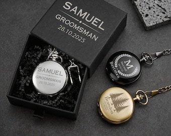 Aangepast zakhorloge met geschenkdoos en ketting, perfect verjaardagscadeau voor vader, man en mannen, klassiek jubileum en vaderdagcadeau