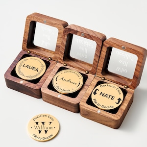 Personalized Flip to Decide Coin for Couples, Custom Engraved Decision Maker Gift, Brass Coin with Wooden Box, Birthday Present for Family