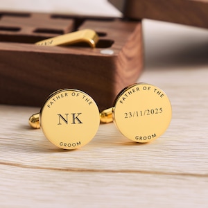 Father of the Groom Cufflinks Set, Engraved Cufflinks & Tie Clip, Wedding Day Gift for Dad, Personalized Cufflinks Box, Father of Bride Gift
