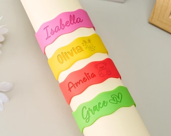 Custom Silicone Bottle Labels, Waterproof Name Bands for Kids, Sippy Cups, Water Bottles, Tumblers, Thermos, Reusable Gift Option