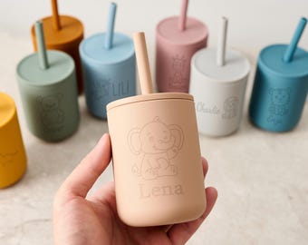Engraved Silicone Cup 7oz for Kids, Leak-Proof Straw Tumbler, Custom Toddler Gift, Ideal for First Birthday, Easter & Baby Shower