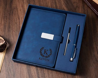 Personalized PU Leather Journal with Pen, Custom Engraved Notebook Set, Thoughtful Gift for Teacher, Employee or Graduate