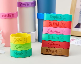 Personalized Silicone Bottle Bands Buy 1 Get 1 Free, Engraved Name Labels for Water Bottles, Sippy Cups, Tumblers, Thermos, Kids Gift