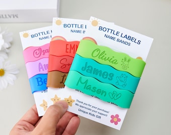 Élastiques personnalisés en silicone pour biberons - Etiquettes personnalisées pour enfants, biberons, gobelets, bouteilles d'eau et gobelets, 1 achat, 1 achat gratuit