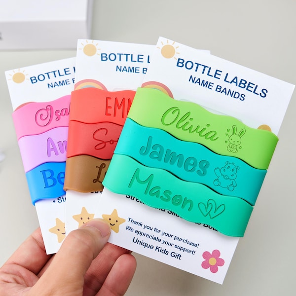 Personalized Silicone Bottle Bands – Custom Name Labels for Kids, Baby Bottles, Sippy Cups, Water Bottles & Tumblers, Buy 1 Get 1 Free