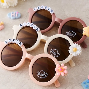 Custom Name Kids Sunglasses, Personalized Baby & Toddler Sunglasses with Daisy Flower Accessories, Little Girl Easter Gift, Pink Party Favor