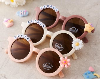 Custom Name Kids Sunglasses, Personalized Baby & Toddler Sunglasses with Daisy Flower Accessories, Little Girl Easter Gift, Pink Party Favor