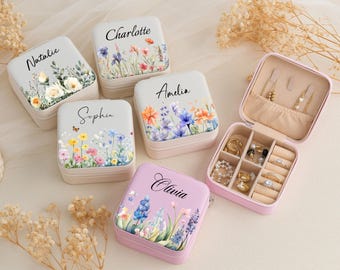 Personalisierte Blumen Schmuckschatulle, benutzerdefinierte Name Schmuckschatulle für Brautjungfer Vorschlag, elegante Hochzeitsgeschenkbox für Braut und Trauzeugin
