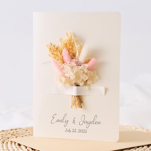 Mini carte de proposition de demoiselle d'honneur avec bouquet de fleurs séchées, enveloppe personnalisée, cadeau de fête de mariage personnalisé, idée de carte rustique faite main