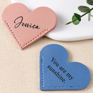 Engraved Vegan Leather Bookmark, Heart Corner Book Marker, Custom Name Handmade Gift for Book Lovers, Teachers, Teens or Anniversary