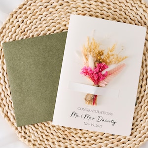 Carte de proposition de demoiselle d'honneur minimaliste fleurs séchées, faire-part de mariage personnalisé avec enveloppe, cadeau rustique fait main pour shower de mariage