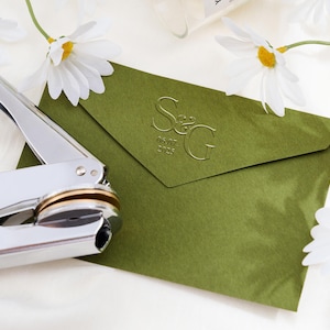 Embosseuse pour faire-part de mariage, tampon monogramme personnalisé avec initiales, outil de gaufrage personnalisé pour enveloppes, papeterie ou serviettes