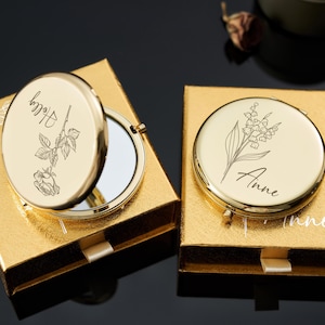 Personalized Bridesmaid Pocket Mirror, Custom Engraved Makeup Compact, Elegant Bridal Shower Thank You Gift, Wedding Keepsake for Her