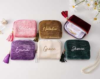 Bestickter Schmuckbeutel, Personalisierter Schmuckbeutel, Brautjungfer Geschenk, Brautparty Geschenk, Hochzeitsbevorzugung für die Braut
