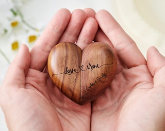 Walnut Wooden Ring Box, Custom Engraved Rustic Ring Holder, Personalized Wedding Ring Box for Engagement Ceremony or Proposal Keepsake