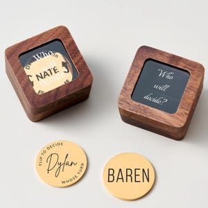 Personalized Decision Coin with Custom Engraving, Flip to Decide Coin for Couples, Ideal Gift for Him/Her, Brass Tossing Coin in Wooden Box