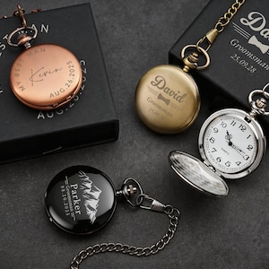 Elegant zakhorloge met ketting, gepersonaliseerde uurwerken met geschenkdoos, perfecte huwelijksaandenken, gegraveerde bruidsjonkers en getuige huwelijkscadeau