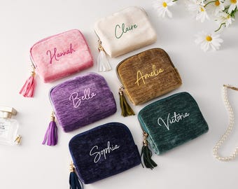 Bestickte Reise Schmuck Tasche mit benutzerdefinierten Namen, personalisierte Schmuck Organizer Tasche, Brautjungfer Gefälligkeiten, Geschenk Braut, Hochzeitsgeschenk für Sie