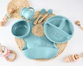 Eco-Friendly Silicone Weaning Set with Engraved Name, Unique Blue Bib & Plate for Toddlers, BPA-Free Feeding Kit, Ideal Baby Shower Gift