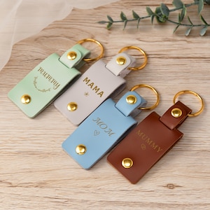 Engravable Leather Keyring for New Moms, Custom Photo Mother&#39;s Day Gift, Personalized Anniversary Keepsake Keychain with Heartfelt Message