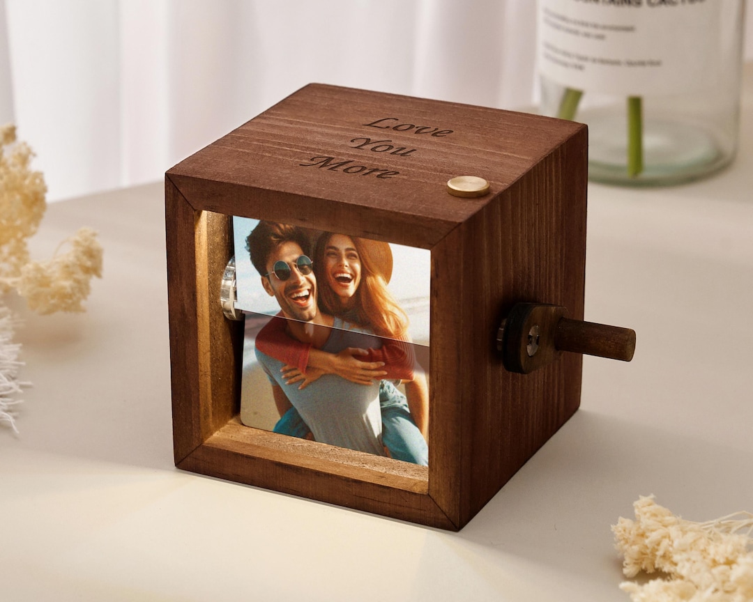 Picturebox Turn Wooden Flip Book Picture Box With Light, Personalized Moving Photo ...