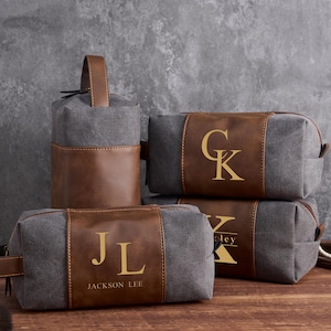 Custom Toiletry Bag for Men - Canvas Travel Essentials, Groomsman Proposal Gift Set with Personalized Engraving, Wedding Gift Accessories