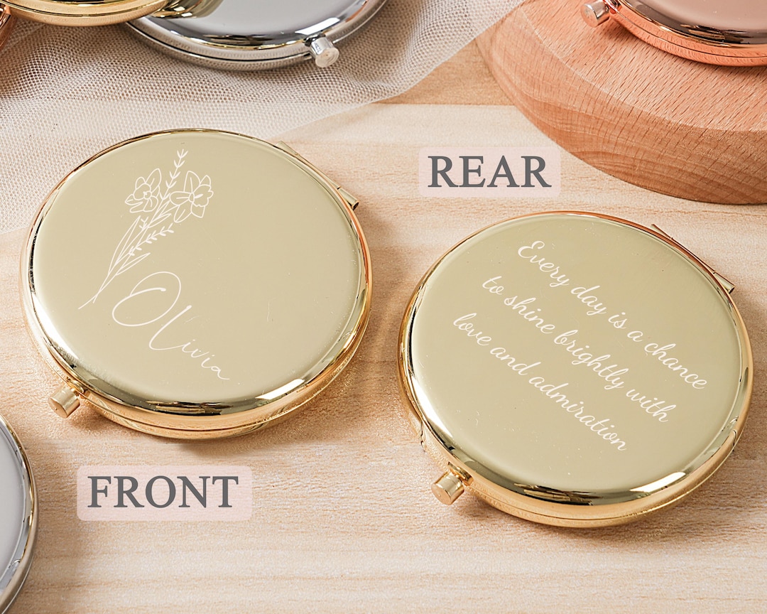 Engraved Compacts Custom Engraved Compact Mirror, Personalized Birth Flower Pocket Mirror ...