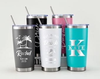 Personalized 20oz Tumbler, Custom Name Travel Mug, Laser Engraved Tumbler, Stainless Steel Cup, Bridesmaid Tumbler, Insulated Wedding Mug