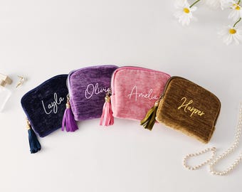 Personalisierte Reise Schmuckschatulle mit gestickten Namen, Schmuck Organizer Beutel, Brautjungfer Geschenk, Hochzeitsbevorzugung, Braut Geschenk für Sie
