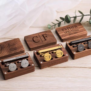Personalized Engraved Cufflinks Set for Father of the Bride, Unique Metal Tie Clip with Box, Wedding Day Gifts for Best Man & Groomsmen