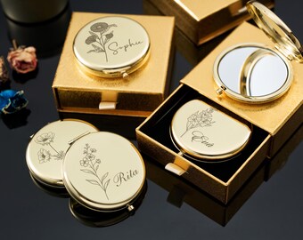 Elegant Personalized Compact Mirror, Engraved Pocket Makeup Mirror, Bridesmaid Gift, Bridal Shower Keepsake, Birthday or Wedding Gift