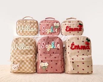 Mochila y lonchera personalizadas para niños pequeños, bolsa con nombre bordado, ideal para la vuelta al cole, ideal como regalo de cumpleaños o baby shower.