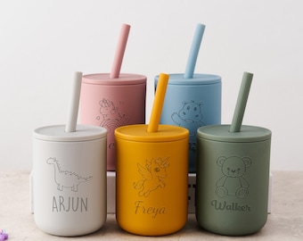Custom-Name Silicone Sippy Cup 7oz, Leak-Proof Toddler Training Cup with Straw,  Ideal for Baby Showers, Toddlers & 1st Birthday Gifts