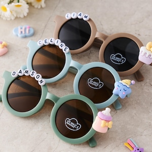 Custom Flower Name Sunglasses, Cute Personalized Kids/Toddler Shades with Fun Accessories, Birthday Gift & Party Favor for Little Girls