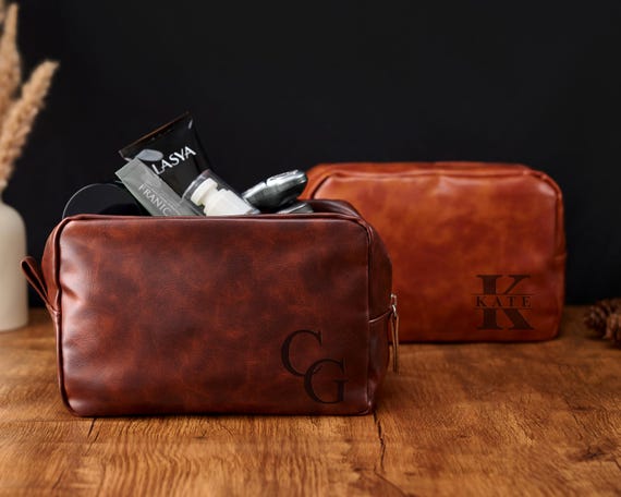 Trousse de Toilette en Cuir Vintage Marron Élégante