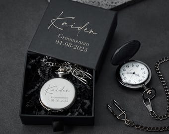 Orologio da tasca classico con confezione regalo, orologio vintage personalizzato per testimoni dello sposo, regalo perfetto per la proposta di matrimonio, bomboniera incisa per il testimone dello sposo.