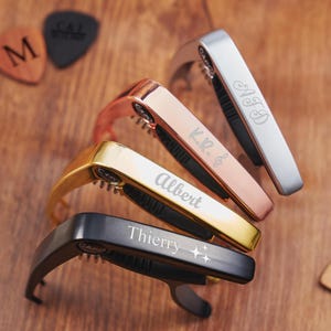 Custom Guitar Capo for Acoustic Guitar, Engraved Metal Capo with Pick, Guitar Accessories For Fathers Day Gift, Thoughtful Gift for Musician