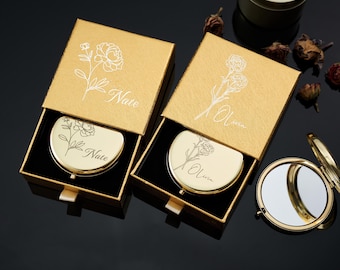 Personalized Compact Mirror, Bridesmaid Thank You Gift, Engraved Pocket Makeup Mirror, Elegant Bridal Shower Favor, Wedding Gifts