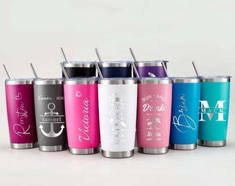 Custom 20oz Tumbler, Personalized Tumbler, Engraved Tumbler, Stainless Steel Cup, Insulated Tumbler, Beach Tumbler, Girls' Trip Gift