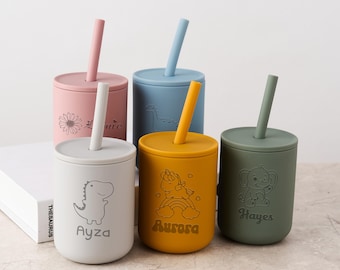 Customized Baby Training Cup 210ml, Personalized Name Silicone Sippy Cup, Non-Spill Straw Design for Toddlers 6+ Months (Ideal Easter Gift)