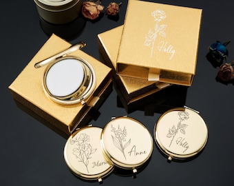 Custom Engraved Bridesmaid Pocket Mirror, Elegant Makeup Compact, Bridal Shower Gift, Wedding Party Favor, Birthday or Prom Keepsake