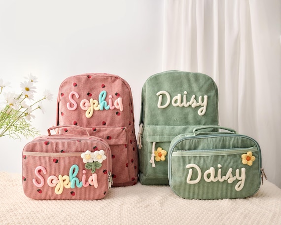 Handmade Toddler School Bag & Lunch Bag Set, Custom Name Embroidery Backpack, Personalized Kids Bookbag Birthday Gift, Baby Shower Surprise