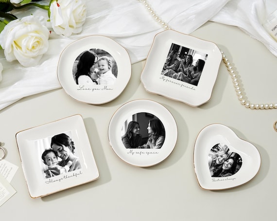 Personalised Bestie Photo Trinket Dish, Custom Jewelry Dish, Ceramic Ring Tray for Best Friend, Birthday Keepsake