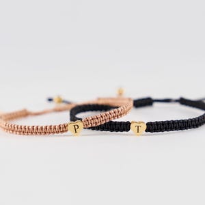 Personalized Matching Braided Bracelets for Couples, Set of 2 Engraved Letter Bracelets for Him/Her, Valentine&#39;s Day Long Distance Gift