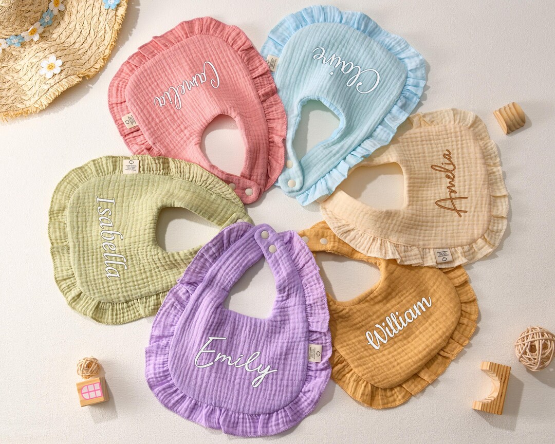 Personalized Muslin Baby Bib With Name, Custom Embroidered Bibs, Soft ...