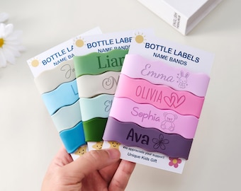 Buy 1 Get 1 Free Personalized Bottle Label, Silicone Name Band for Sippy Cup, Water Bottle ID Tag, Engraved Band Gift for Kids, Baby Gifts
