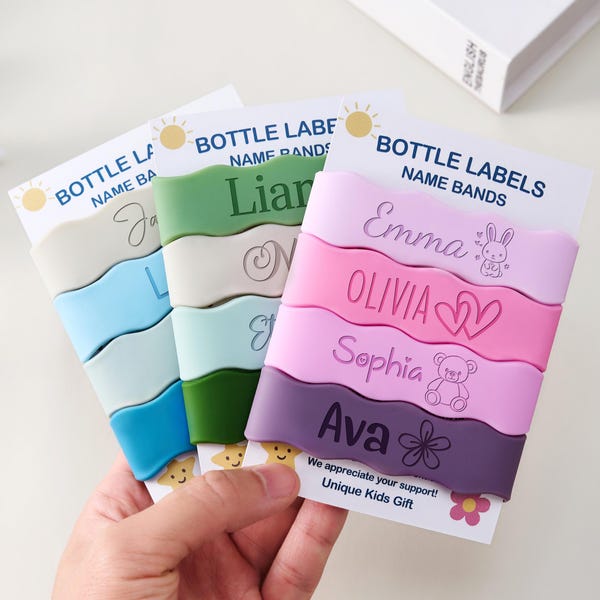 Buy 1 Get 1 Free Personalized Bottle Label, Silicone Name Band for Sippy Cup, Water Bottle ID Tag, Engraved Band Gift for Kids, Baby Gifts