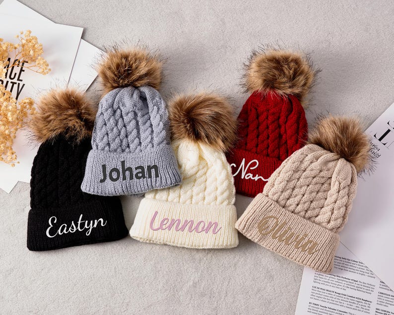 Personalized Beanie With Embroidered Name, Custom Knit Winter Beanies ...