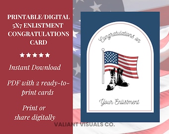 Title: Printable Military Enlistment Congratulations Card | 5x7 Ready-to-Print | Congrats Card for New Enlistee | PDF Instant Download